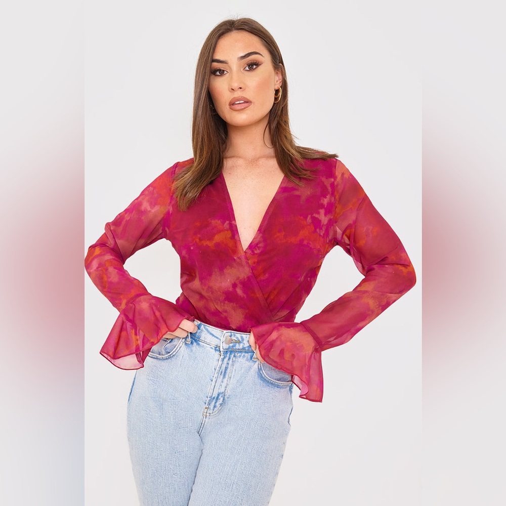 IN THE STYLE Wrap Front Flared Cuff Bodysuit